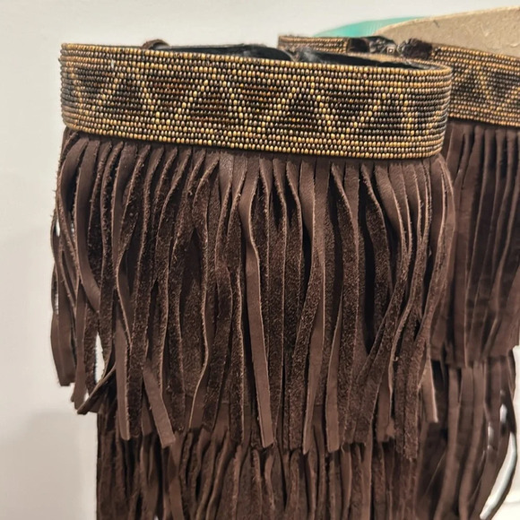 Donald Pliner Women’s Couture Brown Suede Fringe Boots Denise Knee High Beaded 7 - Picture 3 of 14
